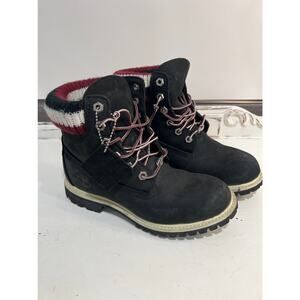 TIMBERLAND Black Suede Hiking Boots Sweater Cuff Urban Outfitters size 6